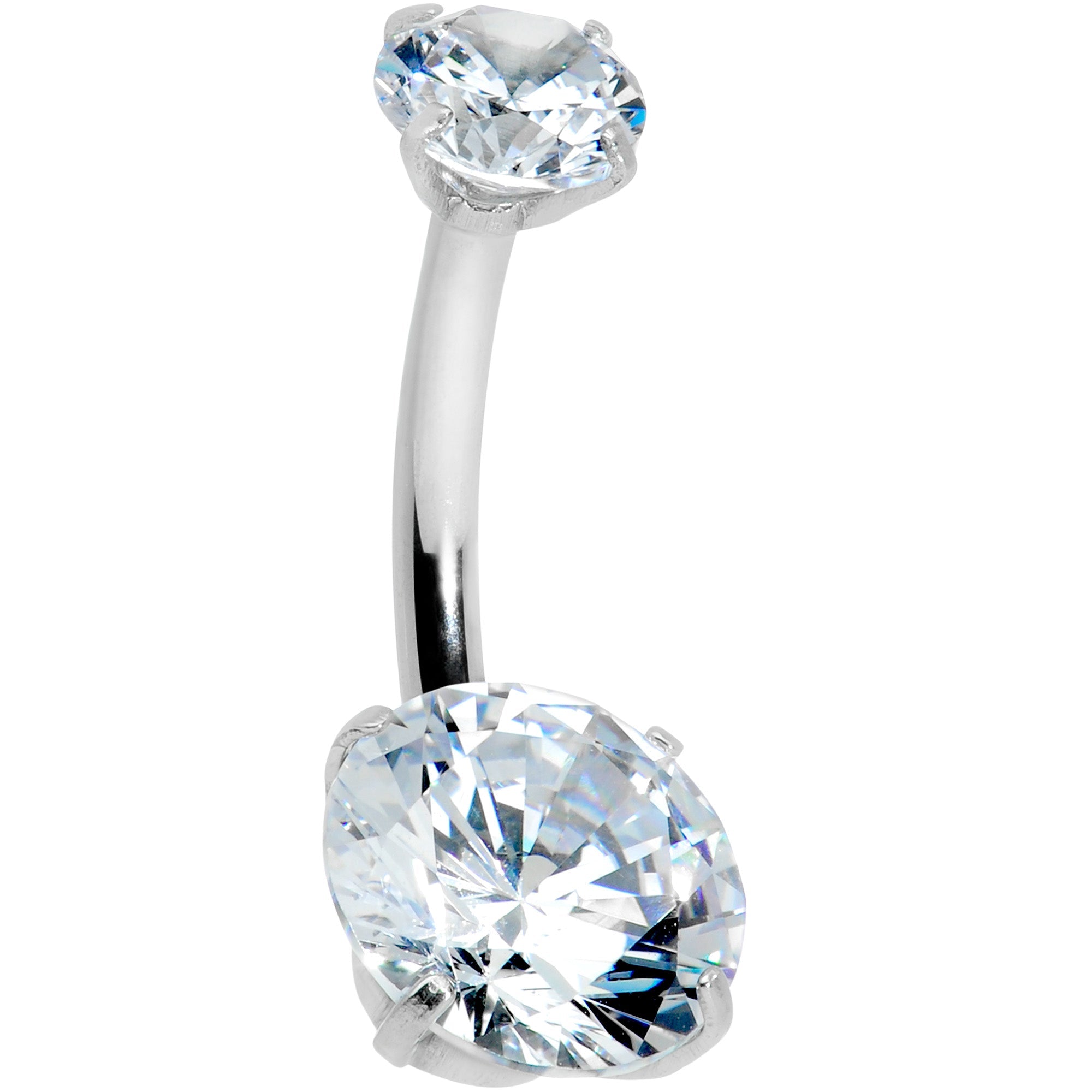 Clear CZ Gem Round Duo Internally Threaded Belly Ring
