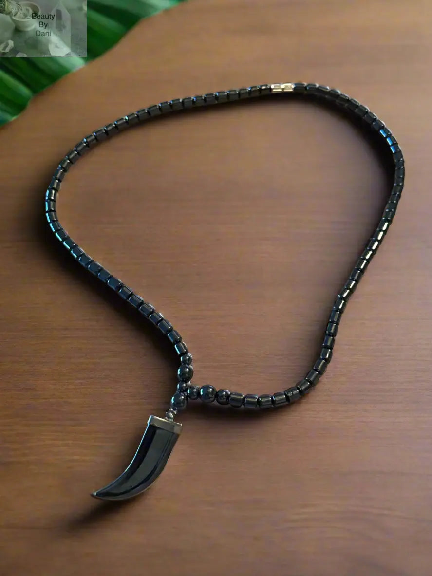Hematite Horn Necklace - Grounding & Protective Jewelry