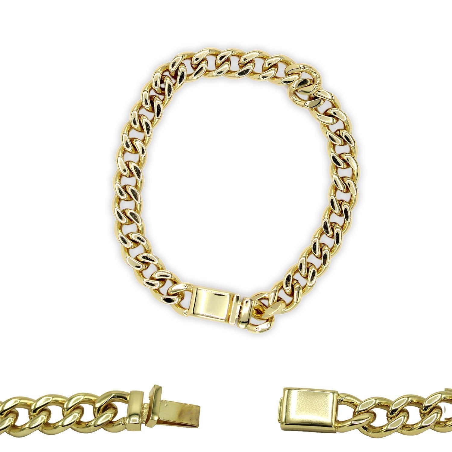 Miami Cuban Link Chain Bracelet 18k Gold Plated Stainless Steel Men Jewelry
