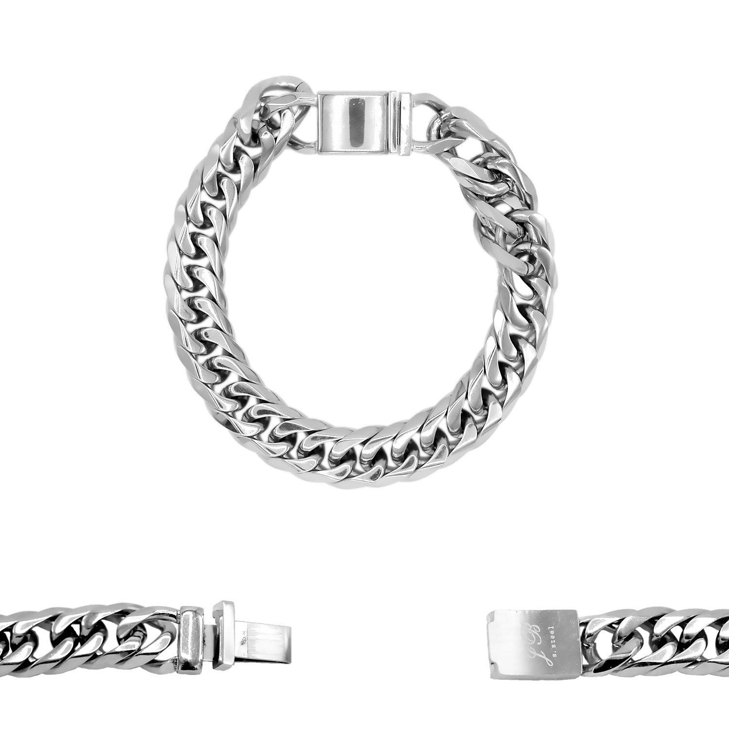 Miami Cuban Link Chain Bracelet Stainless Steel Double Link Men Jewelry