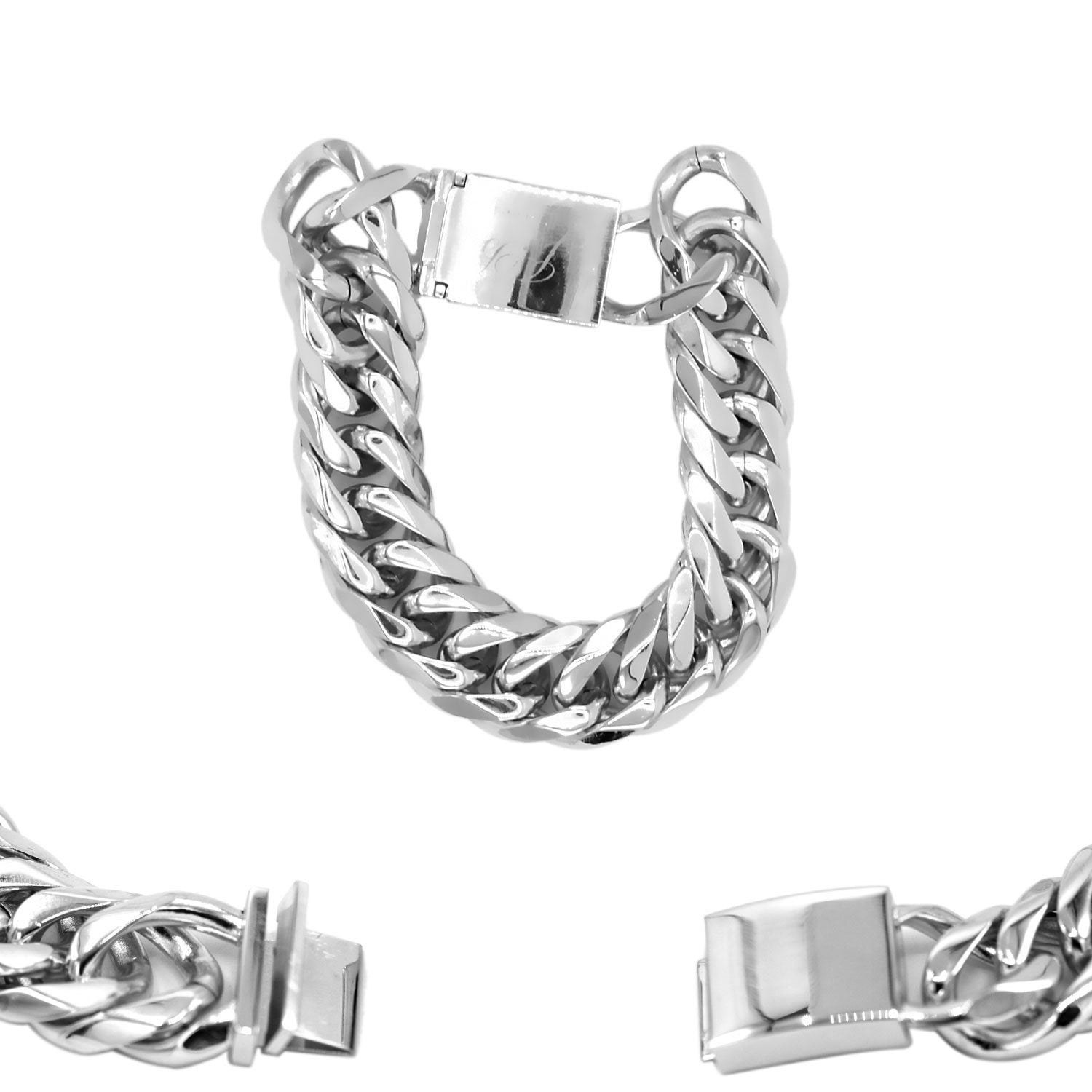 Miami Cuban Link Chain Bracelet Stainless Steel Double Link Men Jewelry
