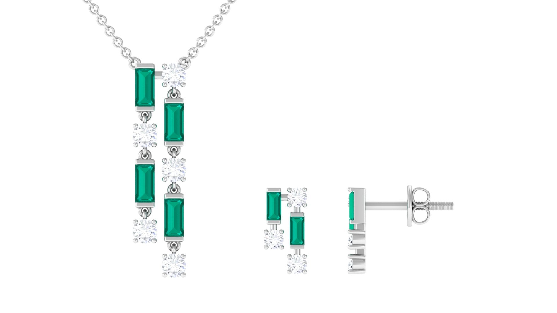Emerald and Diamond Dangle Jewelry Set