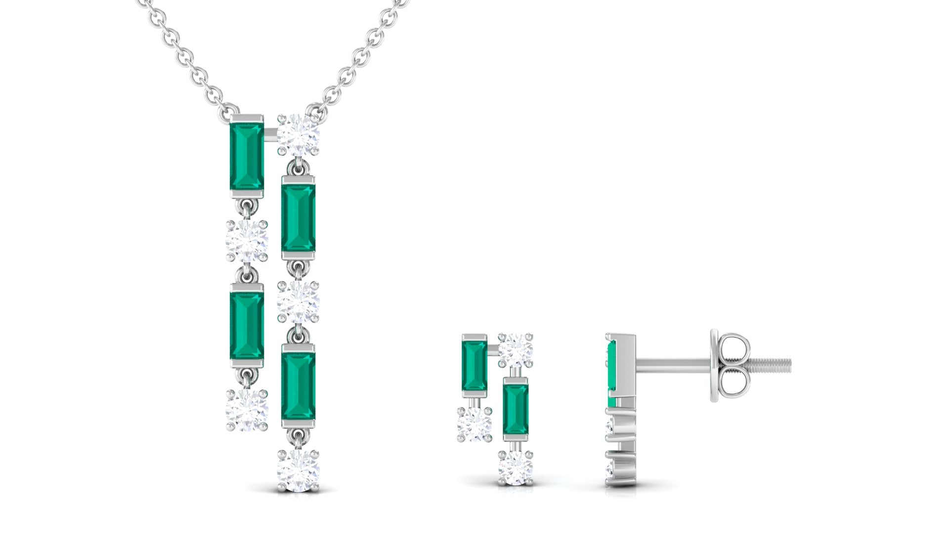 Emerald and Diamond Dangle Jewelry Set