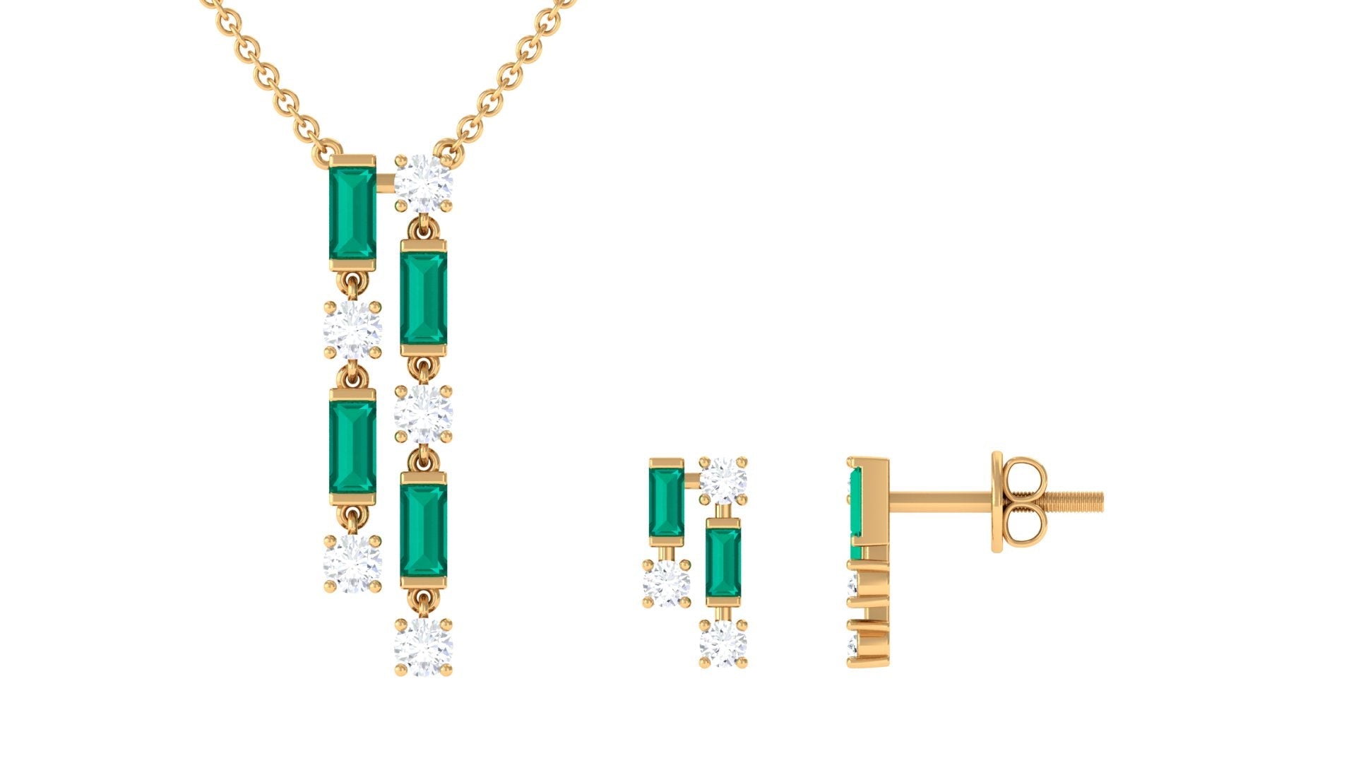 Emerald and Diamond Dangle Jewelry Set
