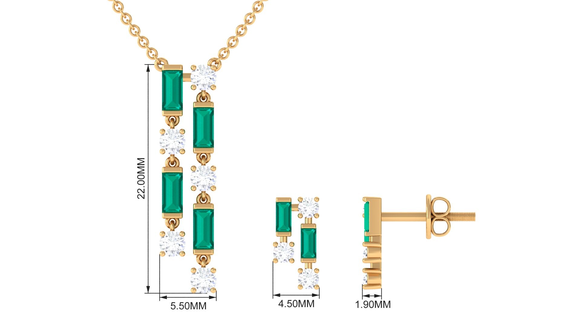 Emerald and Diamond Dangle Jewelry Set
