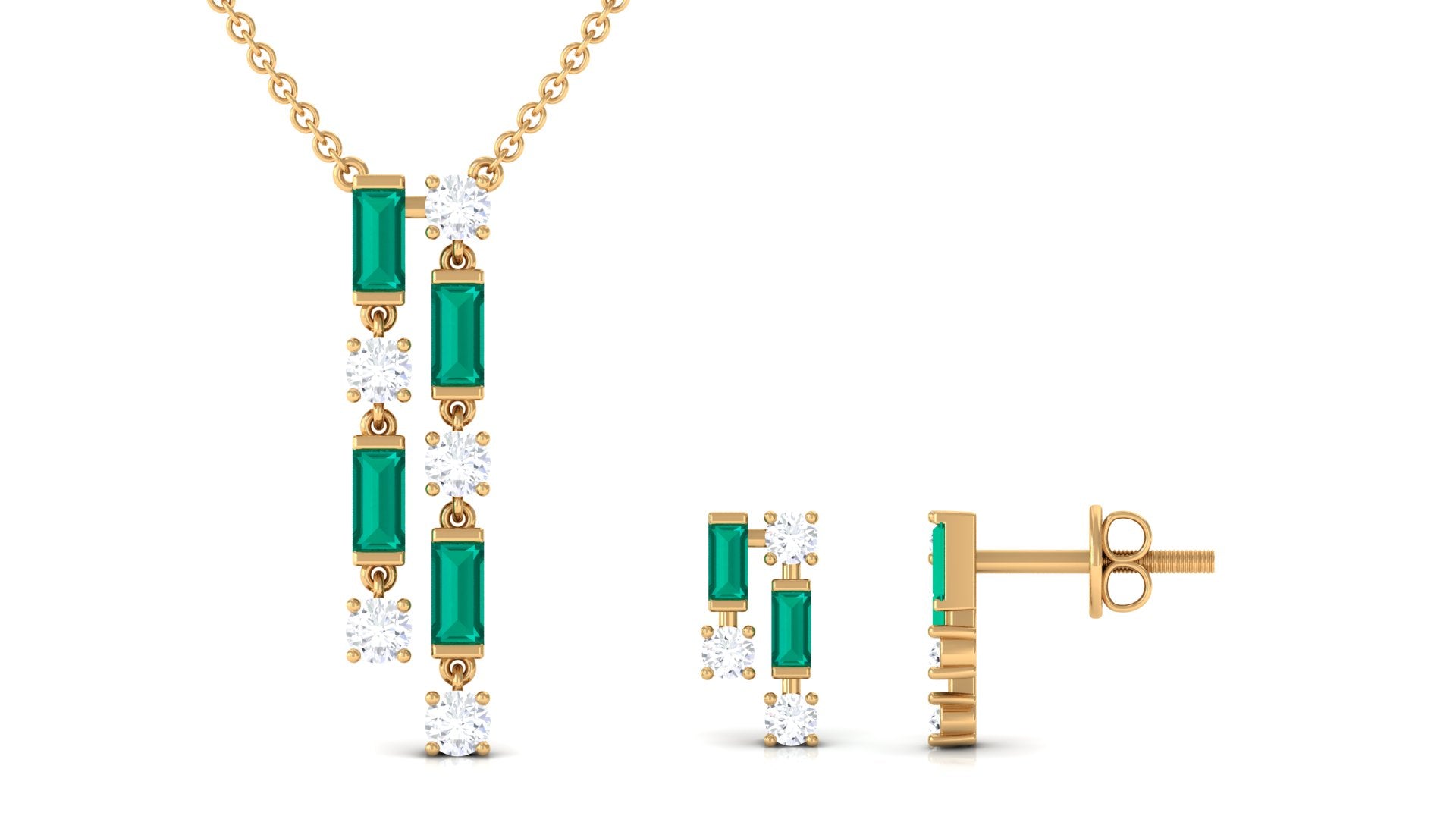 Emerald and Diamond Dangle Jewelry Set