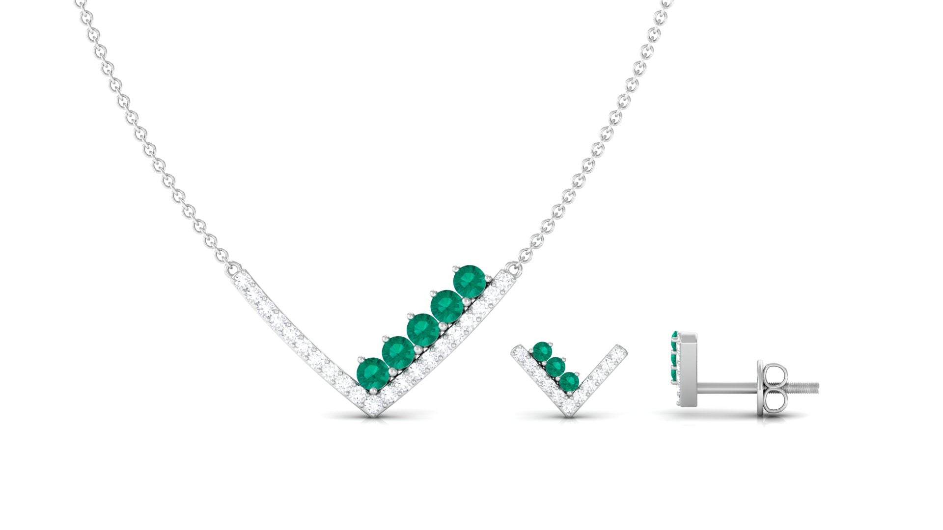 Emerald and Diamond Chevron jewelry Set