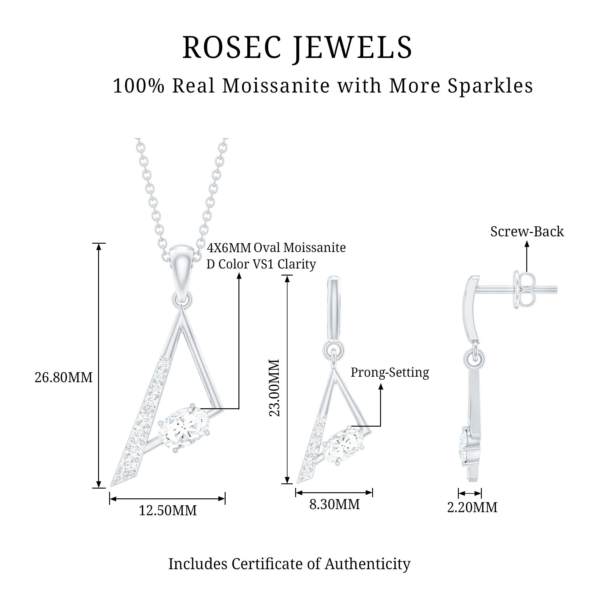 Certified Moissanite Triangle Jewelry Set