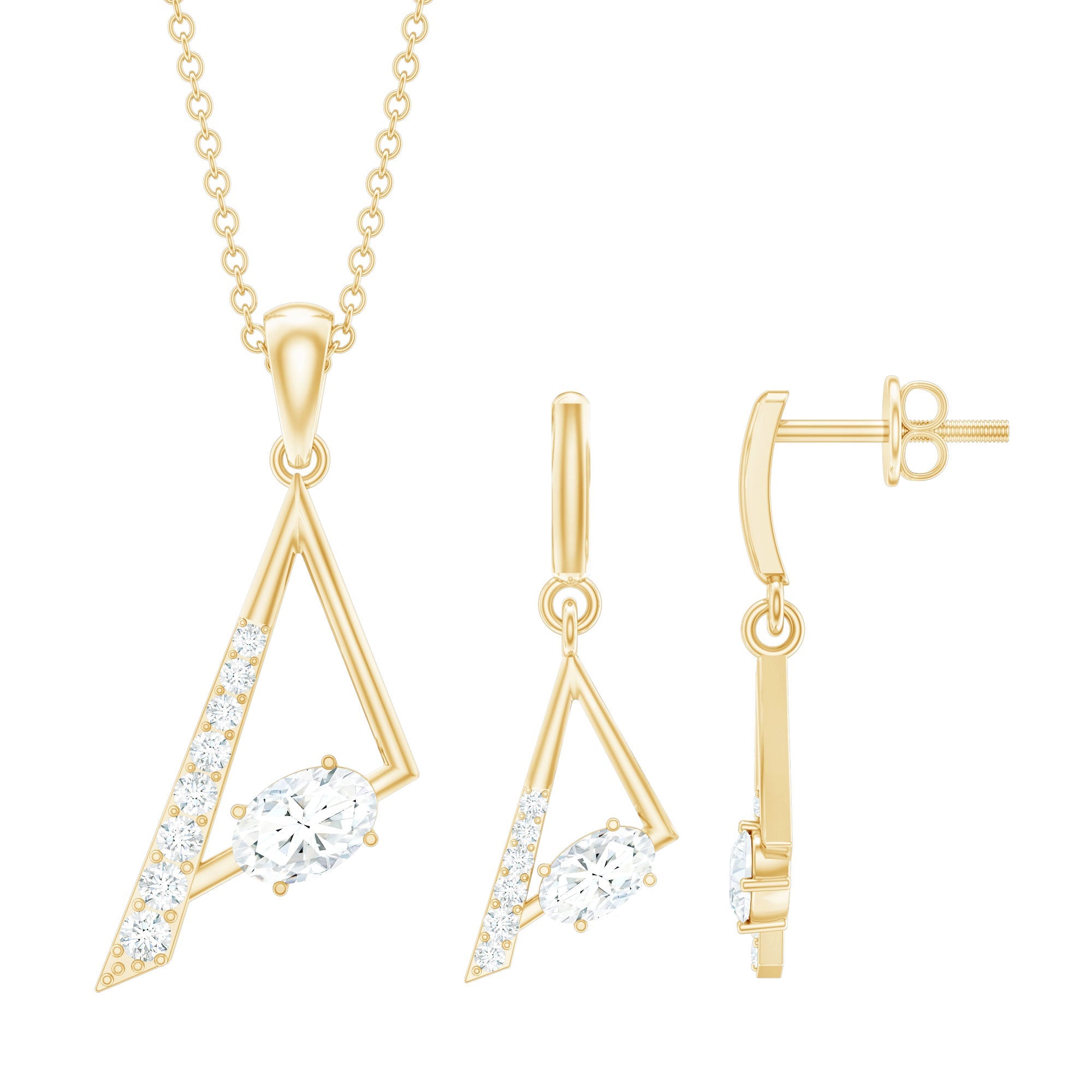 Certified Moissanite Triangle Jewelry Set