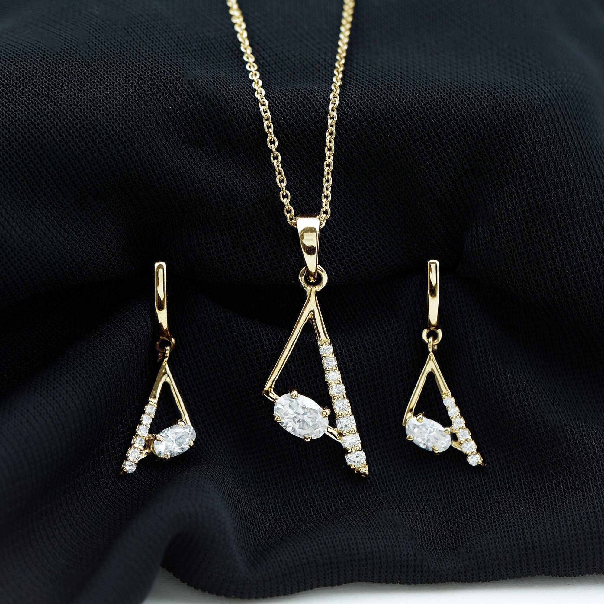 Certified Moissanite Triangle Jewelry Set