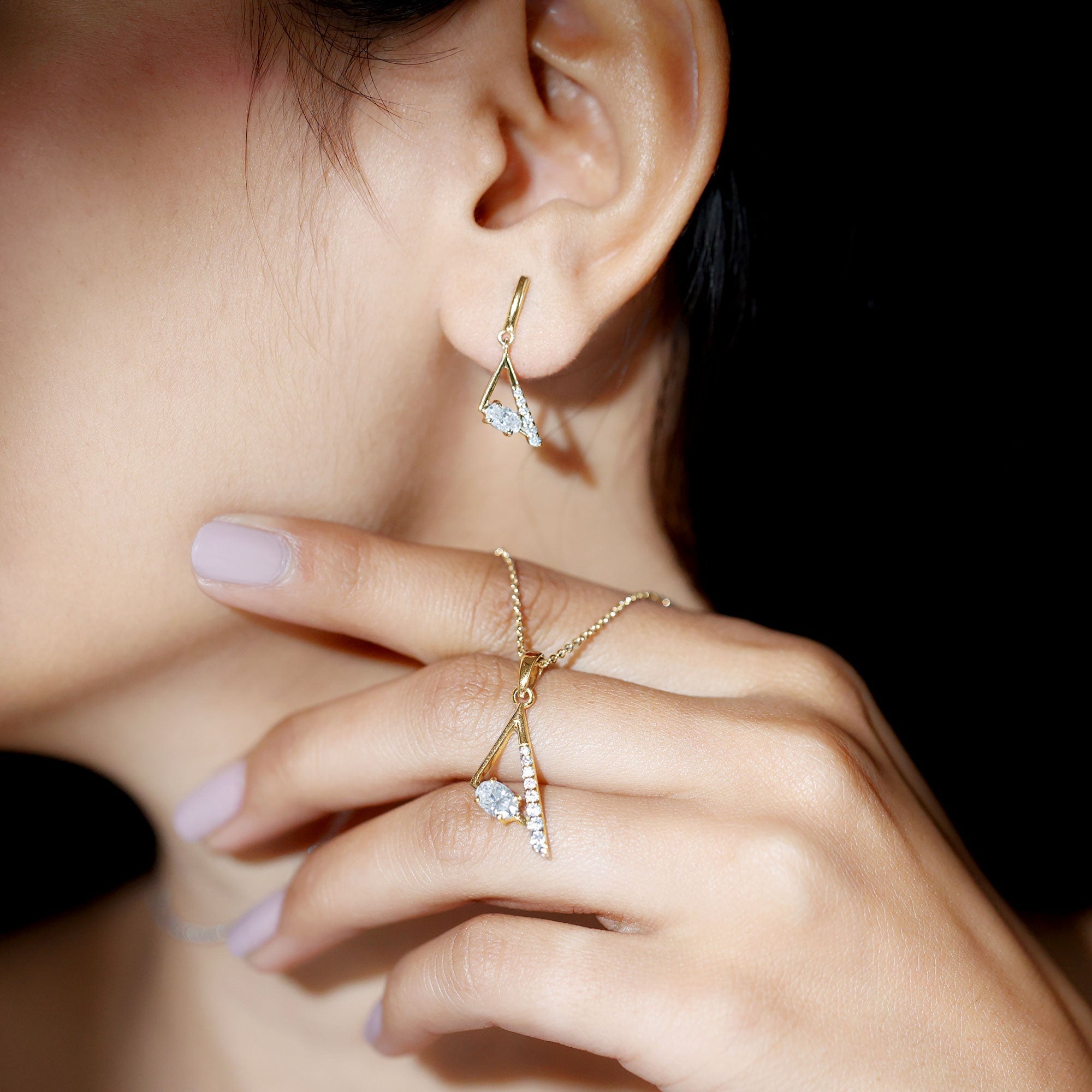 Certified Moissanite Triangle Jewelry Set