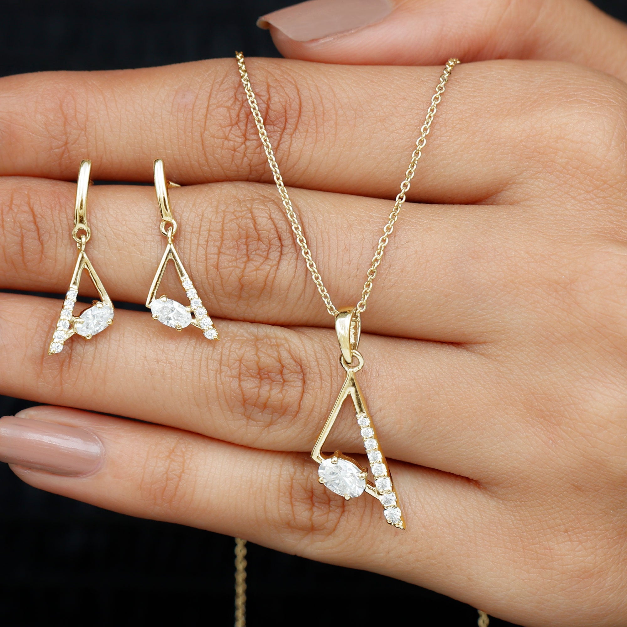 Certified Moissanite Triangle Jewelry Set