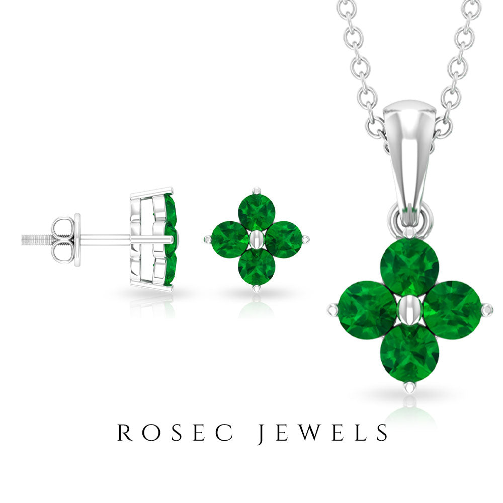 Simple Floral Jewelry Set with Emerald